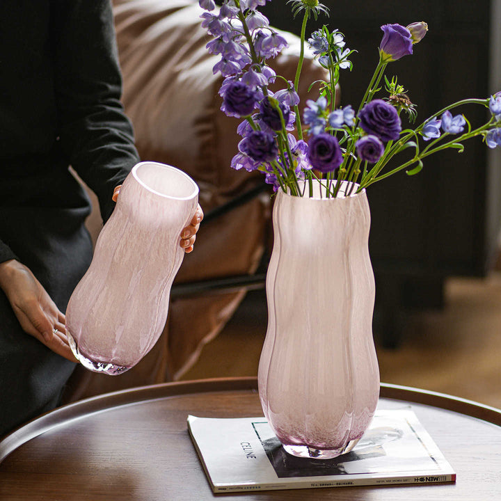 Handcrafted Speckled Textured Glass Tabletop Accent Vase with Curved Bulb Silhouette