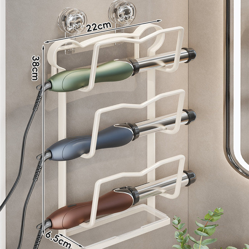 Wall-Mounted Multi-Tier Hair Styling Tool Organizer with Suction Mount and Removable Drip Tray