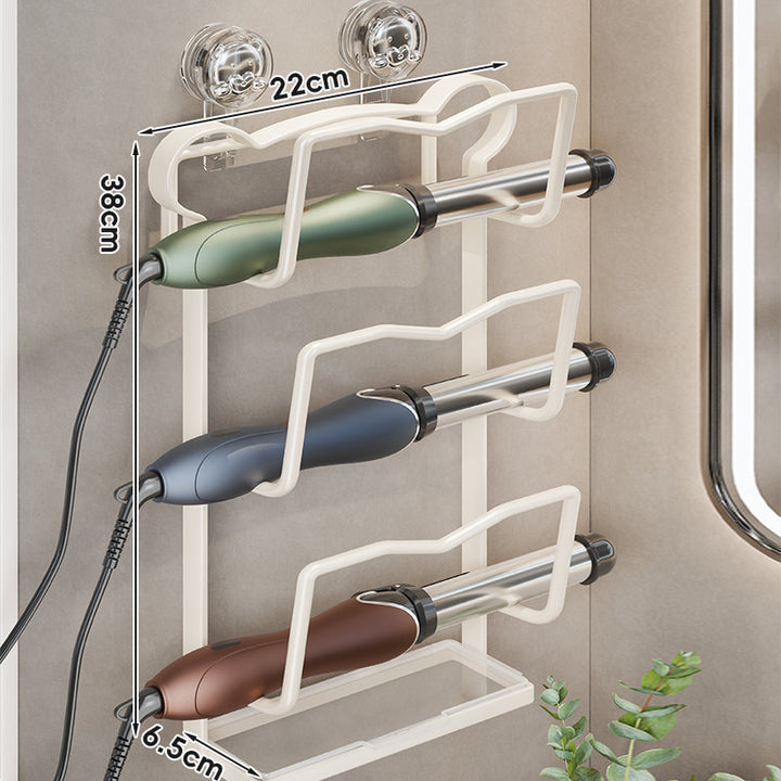 Wall-Mounted Multi-Tier Hair Styling Tool Organizer with Suction Mount and Removable Drip Tray