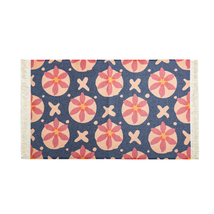 Flat-woven runner rug in ethnic stripe design with hand-fringed edge