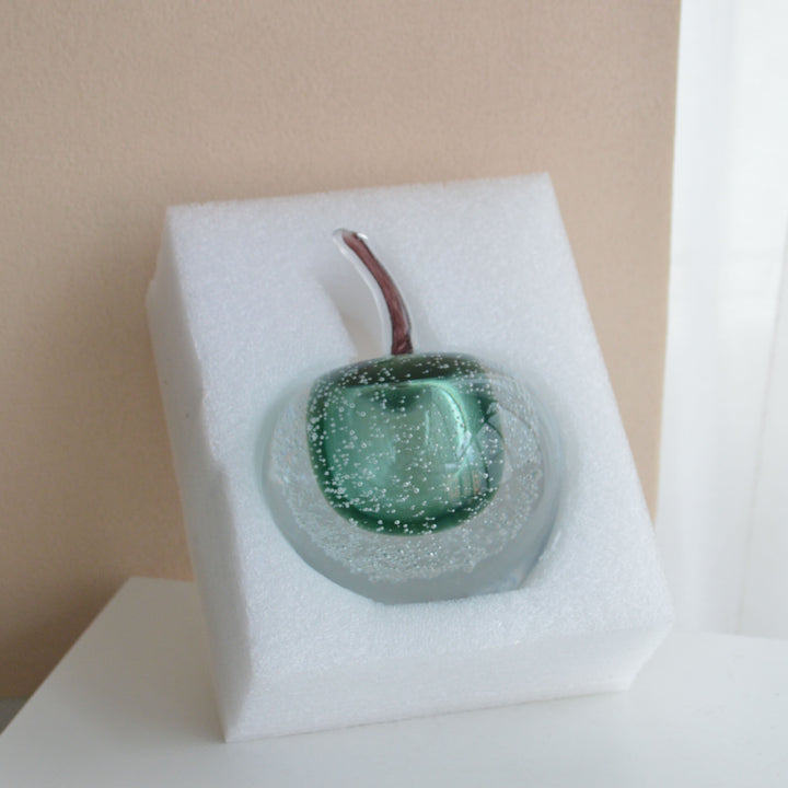 Handblown Art Glass Pear Paperweight with Encased Air Bubbles