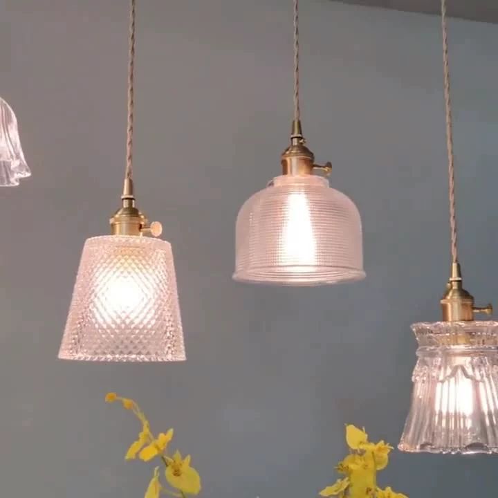 Fluted Glass Pendant Lamp with Vintage Brass Socket