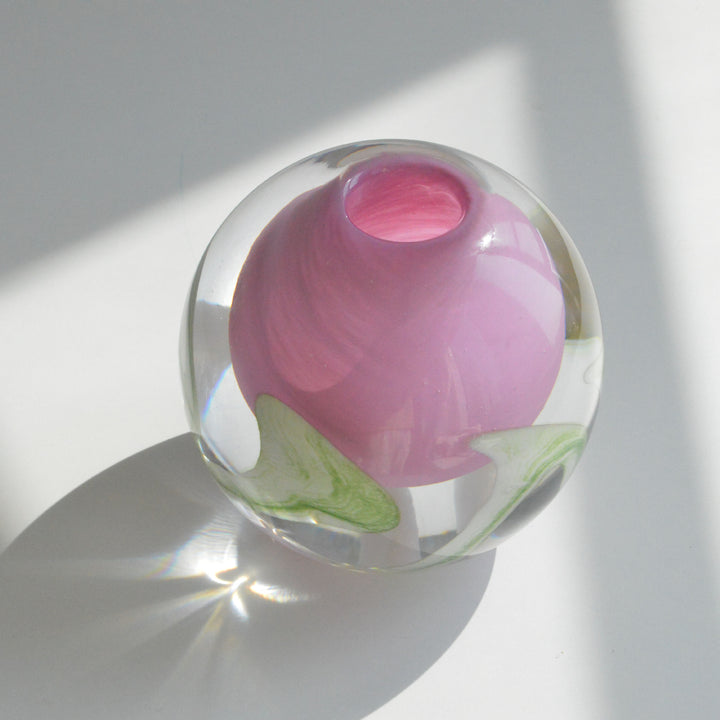 Hand-Blown Art Glass Decorative Bud Vase with Encased Organic Swirl and Clear Base