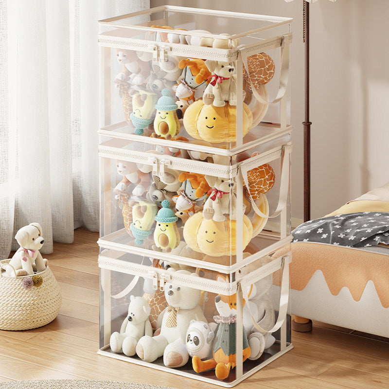 Stackable Transparent Zippered Storage Box Organizer with Reinforced Carry Handles