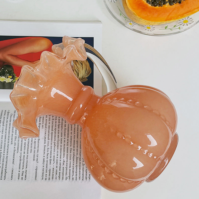 Artisanal Bulbous Milk-Glass Bud Vase with Frilled Neck & Speckled Inclusions