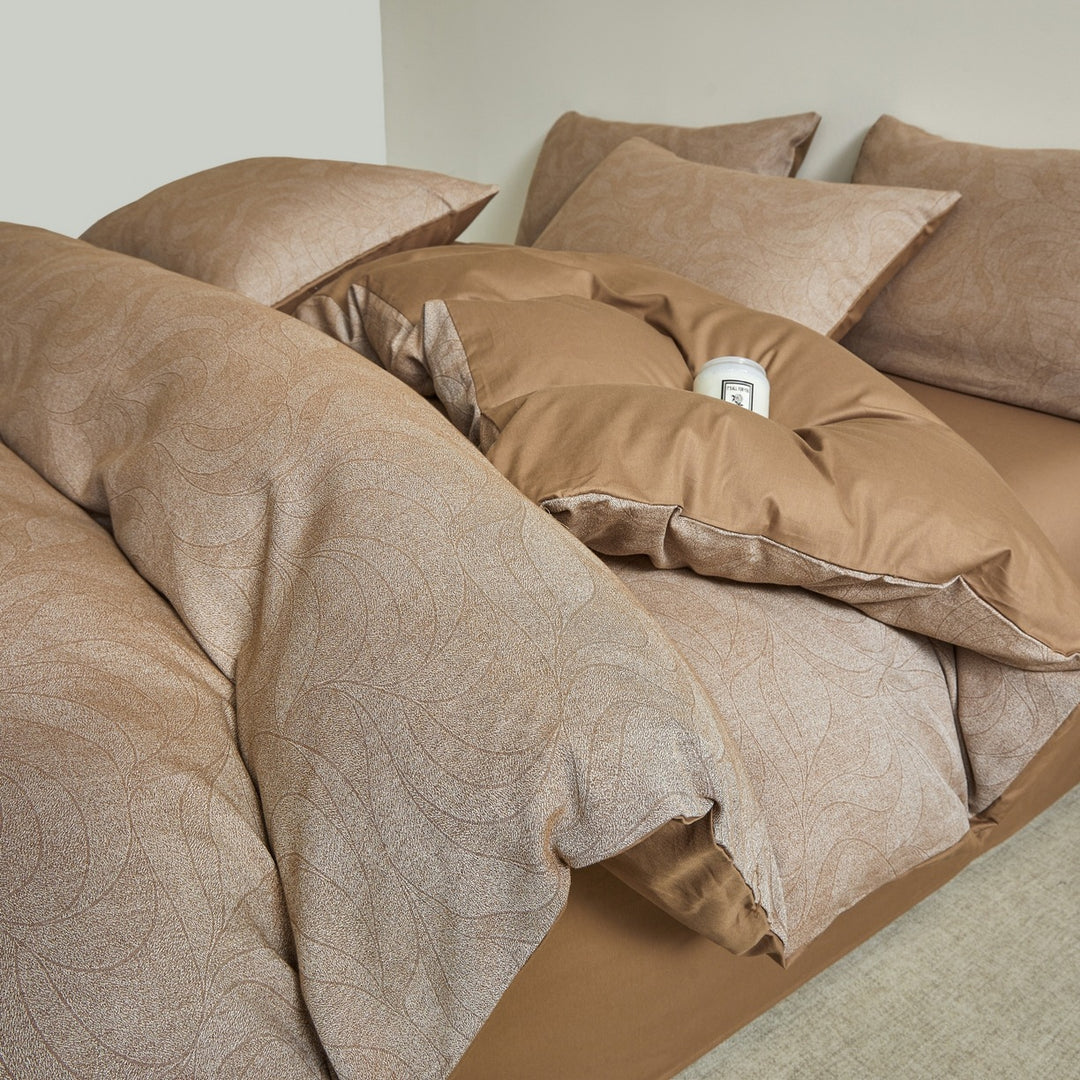 Embroidered Leaf Print Duvet Cover Set