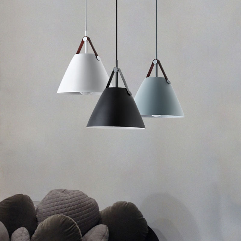 Modern Cone Pendant Light with Leather Band Accent
