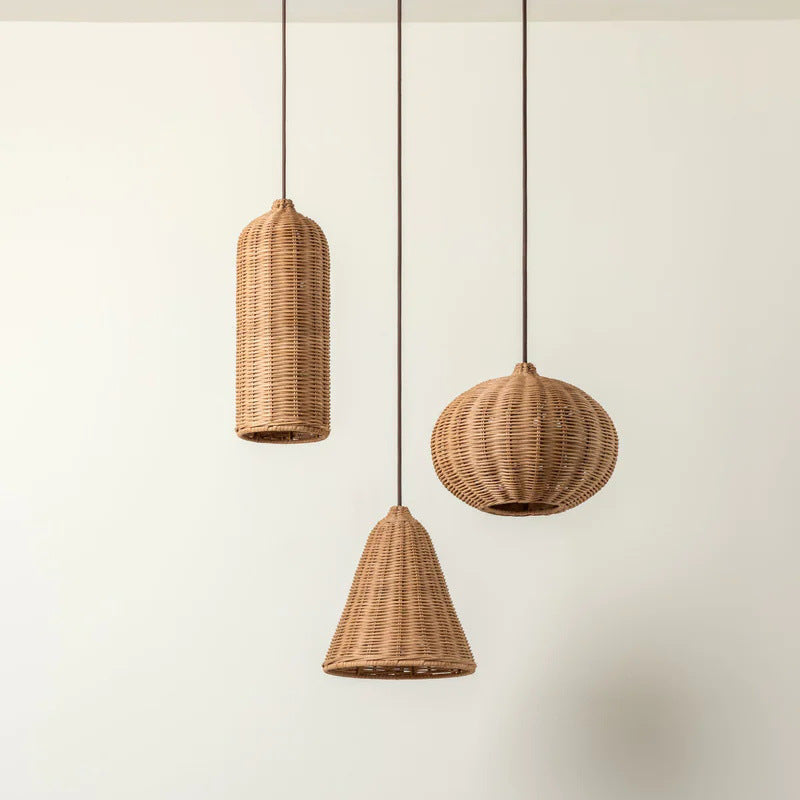Handmade pendant light made of braided rattan