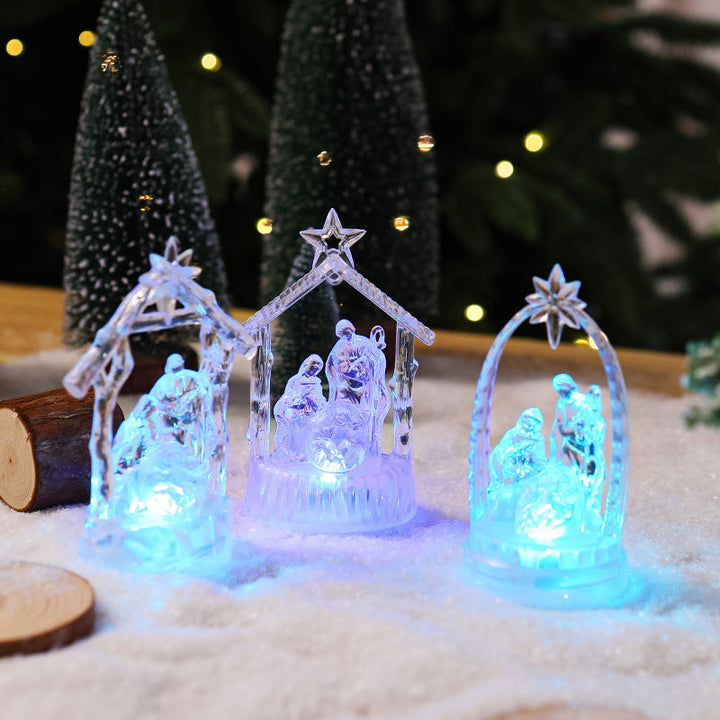 Illuminated Christmas nativity scene with LED effects