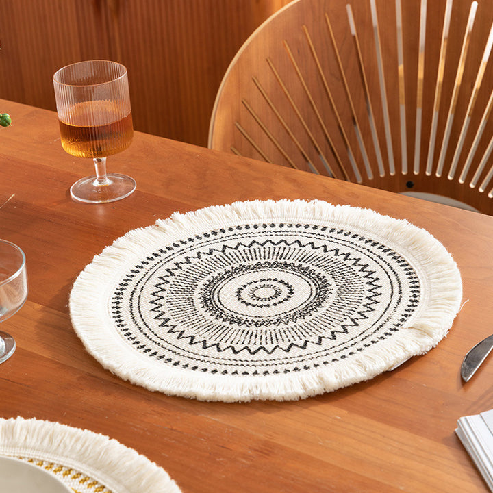 Round woven Boho rug mat with decorative fringes