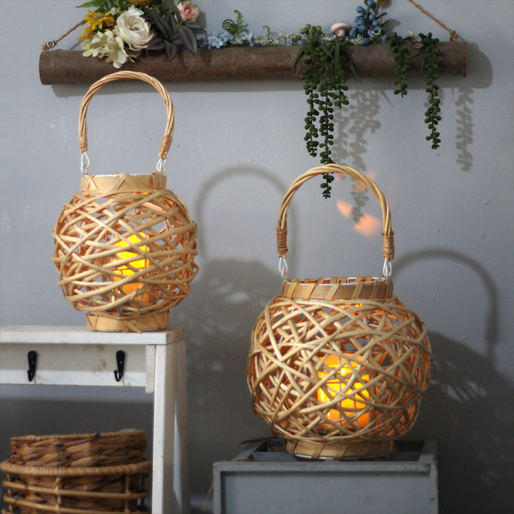 Decorative lantern made of woven natural material