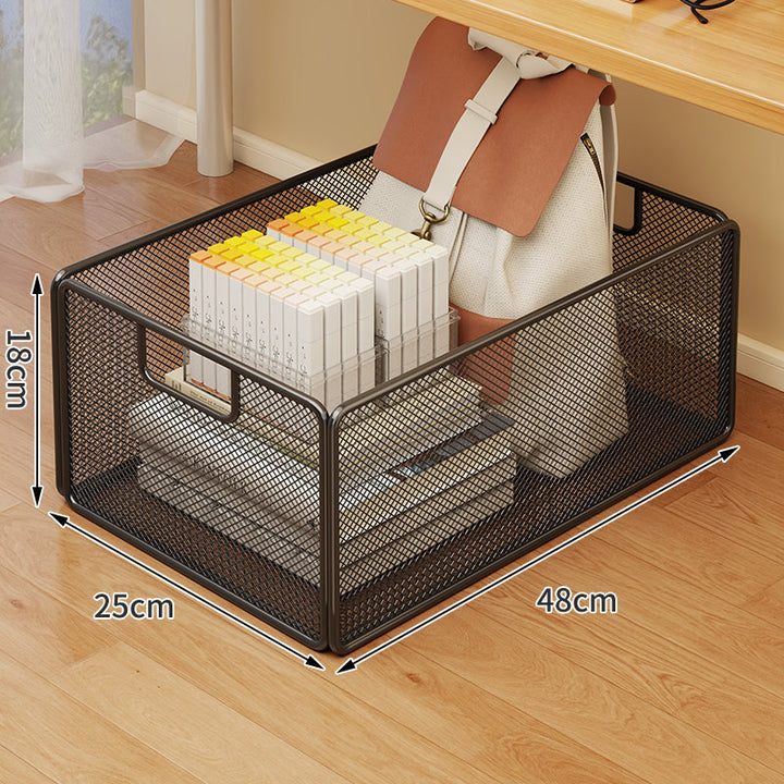 Under-Desk Mesh Rolling Storage Basket with Locking Swivel Casters and Integrated Carry Handle