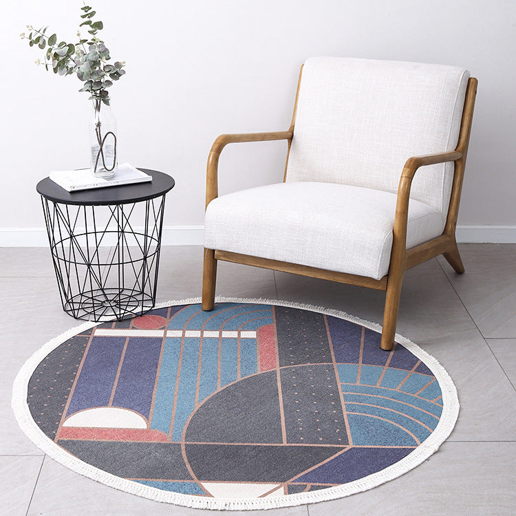 Round Decorative Living Room Carpet with Modern Geometric Pattern