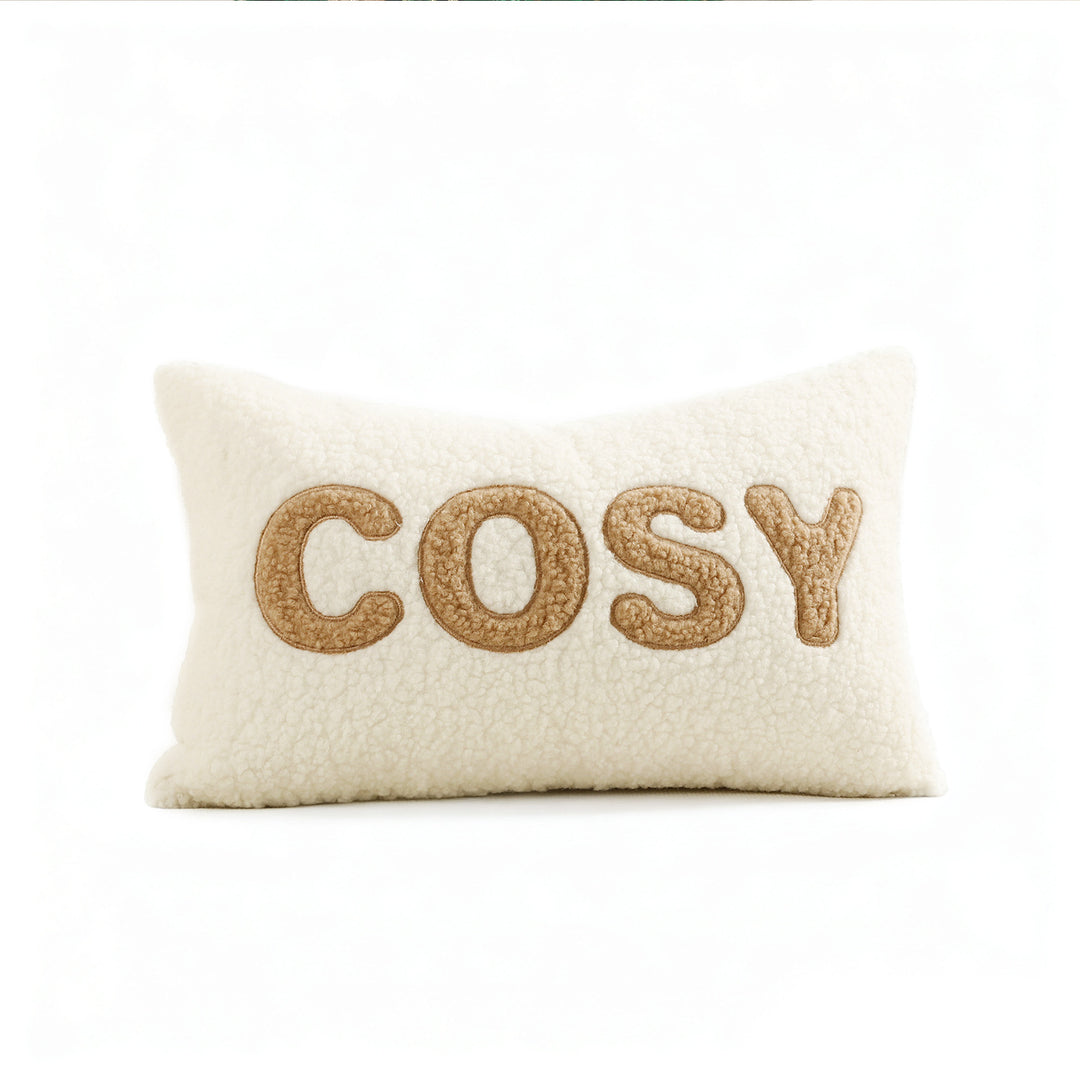Sherpa Faux-Shearling Lumbar Decorative Pillow Cover with Appliqué Lettering