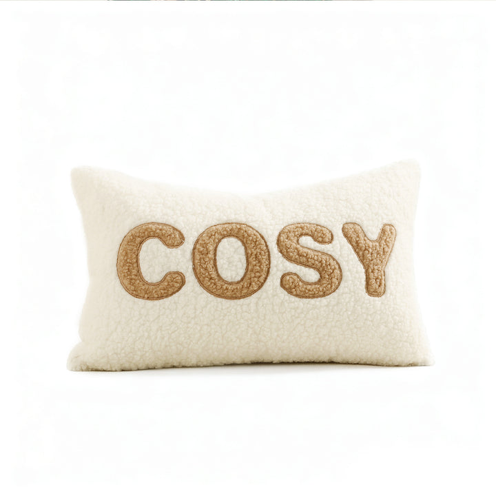 Sherpa Faux-Shearling Lumbar Decorative Pillow Cover with Appliqué Lettering