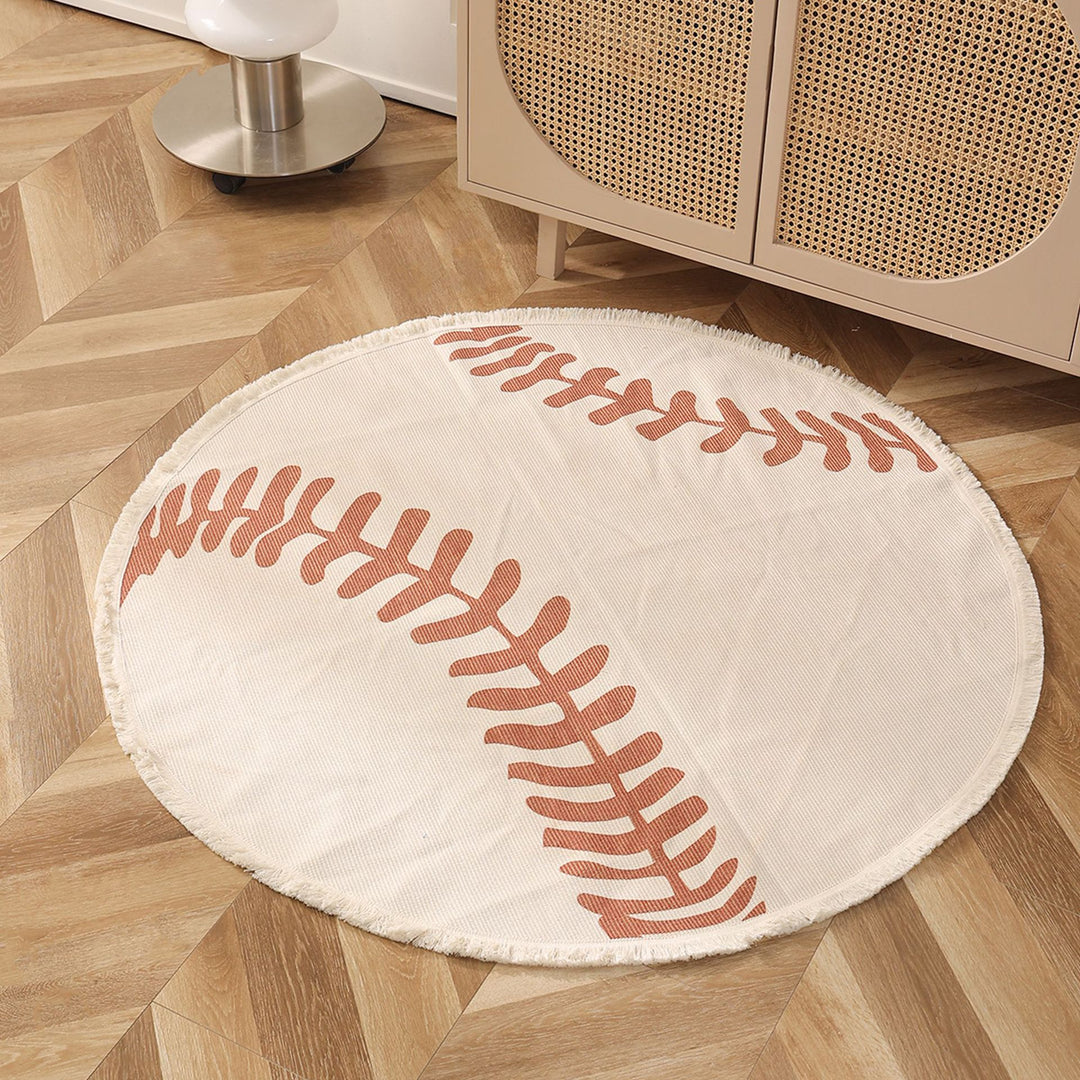 Beef Boho Cotton Rug with Mandala Print and Fringe Edge