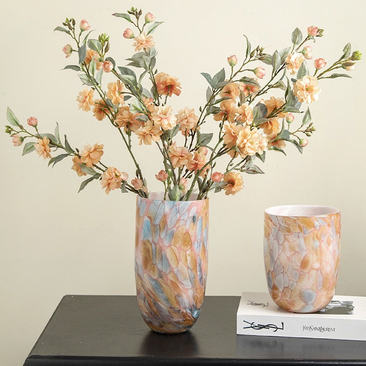 Handcrafted Metallic Ombre Crackle Glass Decorative Vase with Flared Neck