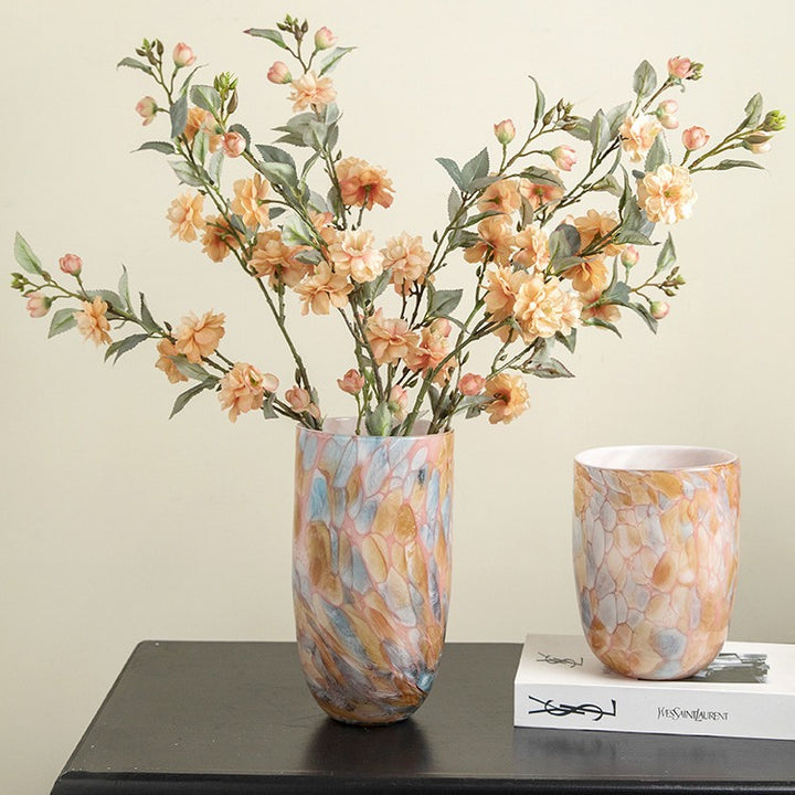 Handcrafted Metallic Ombre Crackle Glass Decorative Vase with Flared Neck