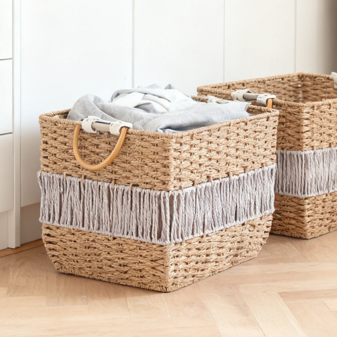 Handmade storage basket with fringes