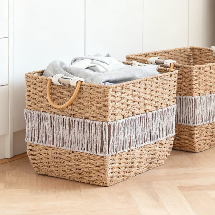 Handmade storage basket with fringes