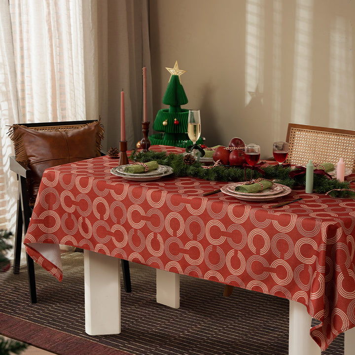 Rectangular jacquard tablecloth with geometric circle relief