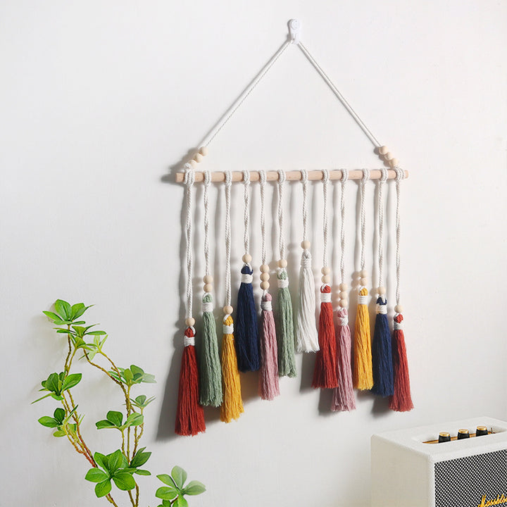 Macrame Wall Hanging with Tassels and Wooden Beads