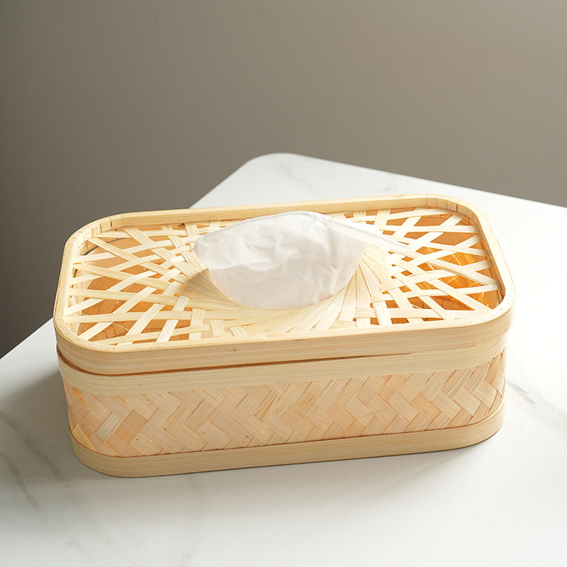 Rectangular storage basket with woven structure