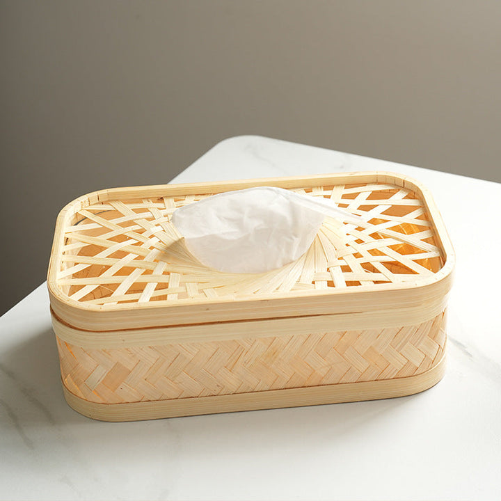 Rectangular storage basket with woven structure