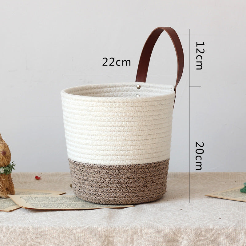 Decorative basket with leather handle