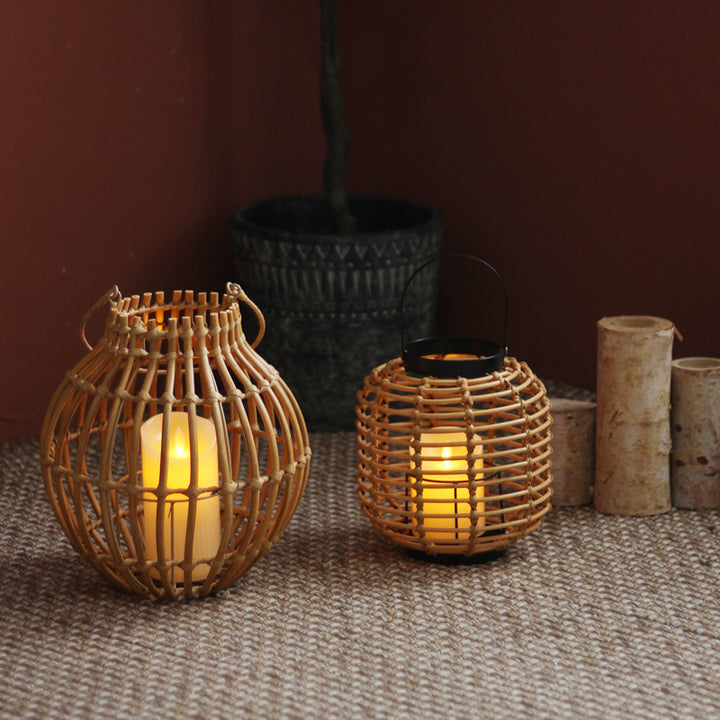 Decorative lantern made of braided rattan