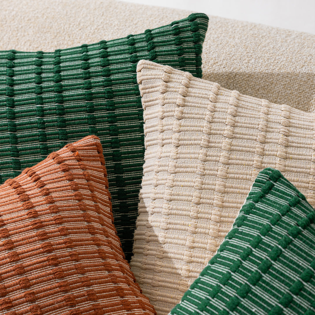 Luxurious rectangular decorative cushion set with handwoven relief texture and concealed zipper