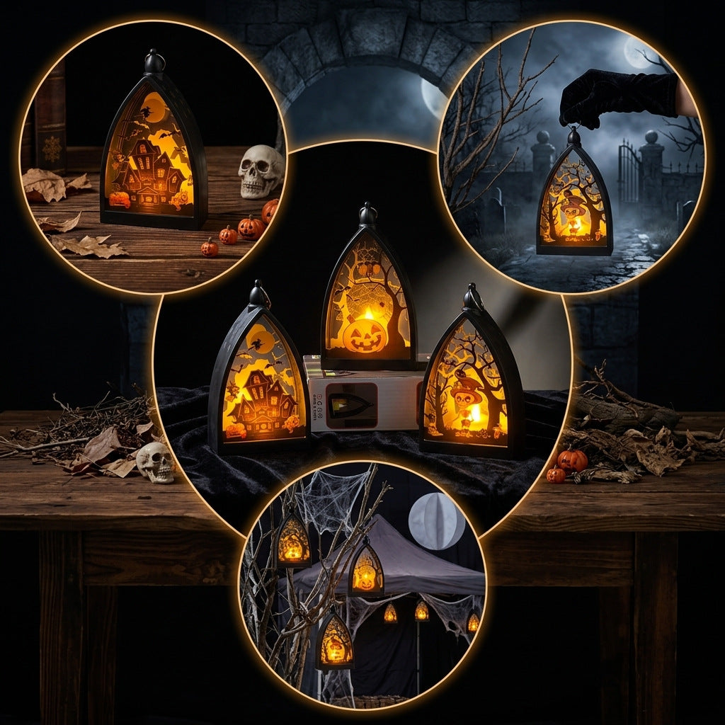 Layered Halloween Gothic Bow LED Lantern