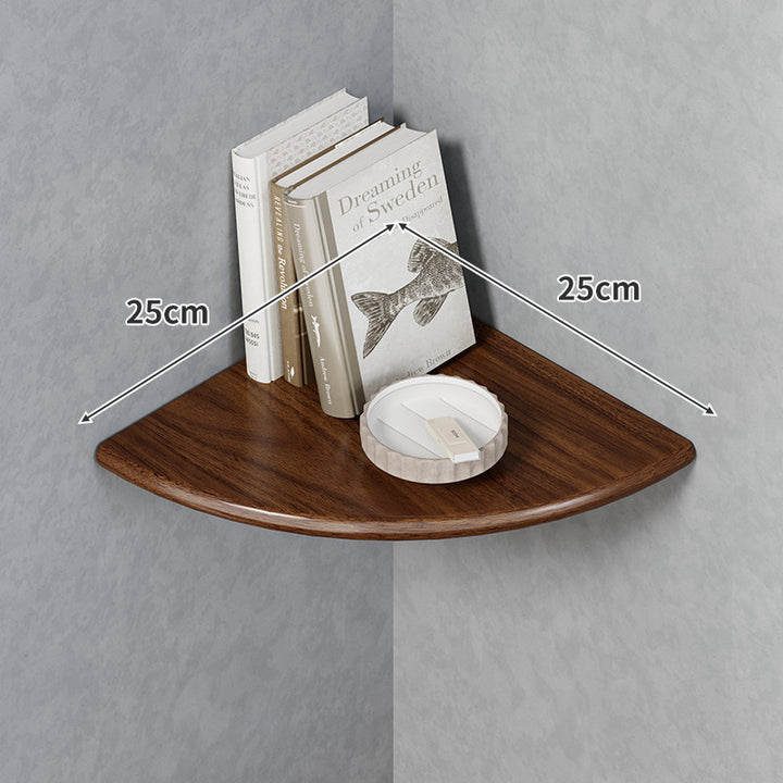 Quarter-Round Floating Corner Shelf Solid Wood Grain Wall-Mounted Display