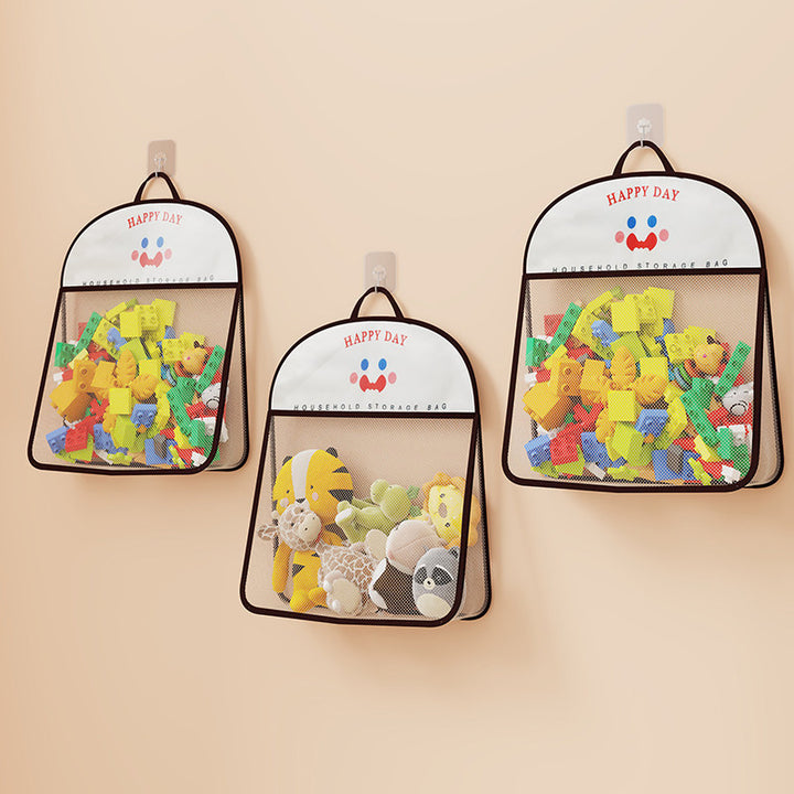 Wall-Mounted Breathable Mesh Toy Organizer with Hook