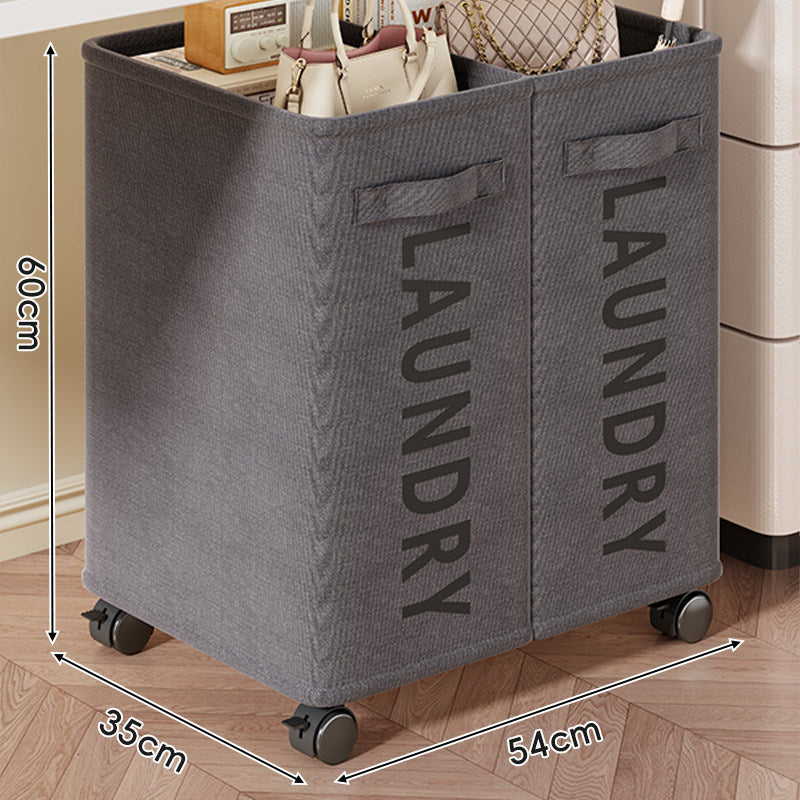 Twin-Section Collapsible Canvas Laundry Cart on Locking Wheels with Integrated Carry Handles