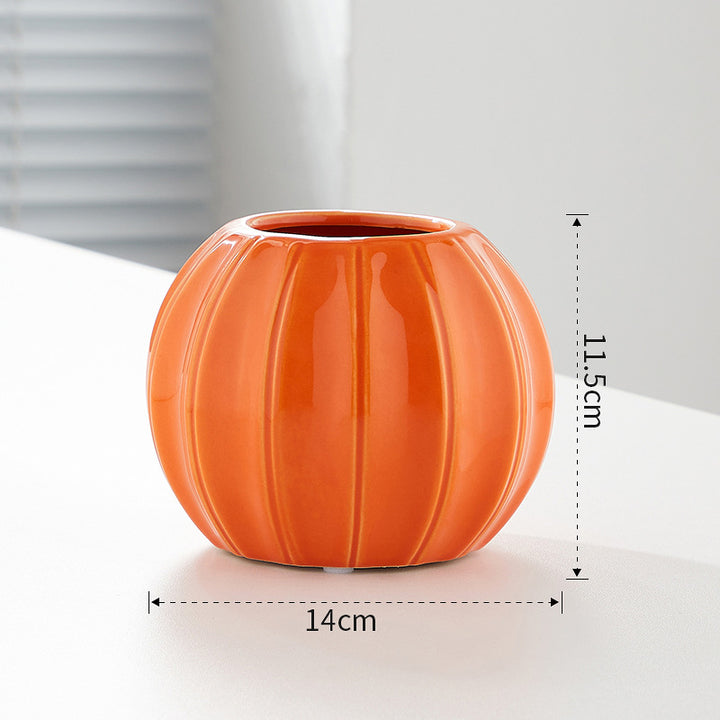 Decorative ceramic vase with modern ribbed design