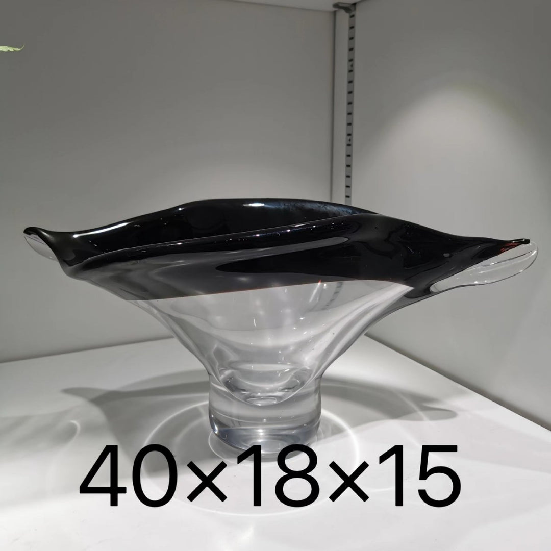 Art Glass Pedestal Centerpiece Bowl with Clear Scroll Handles
