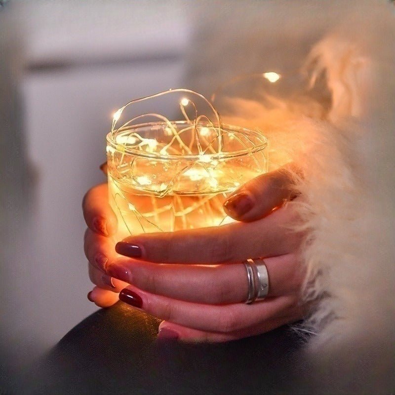 Battery-operated LED copper wire fairy lights set with plug battery pack