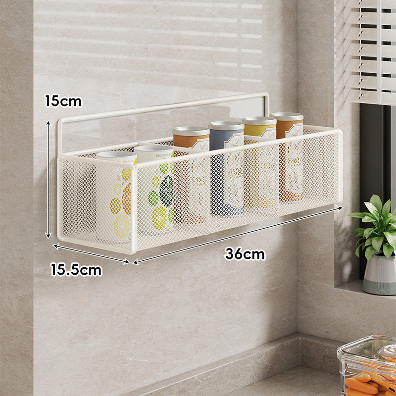 Wall-Mounted Mesh Multi-Purpose Kitchen Shelf with Hooks and Ventilated Basket