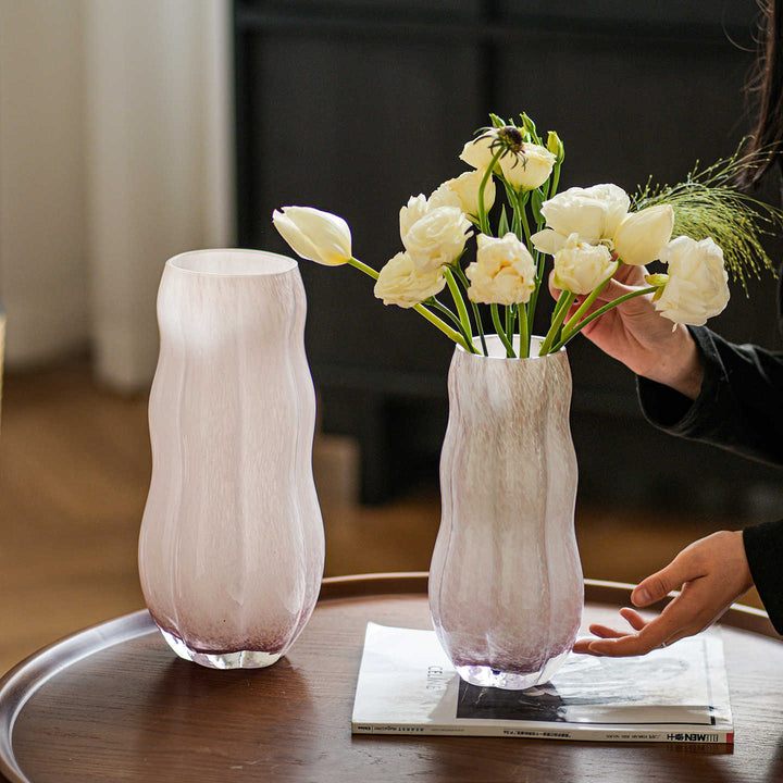 Handcrafted Speckled Textured Glass Tabletop Accent Vase with Curved Bulb Silhouette