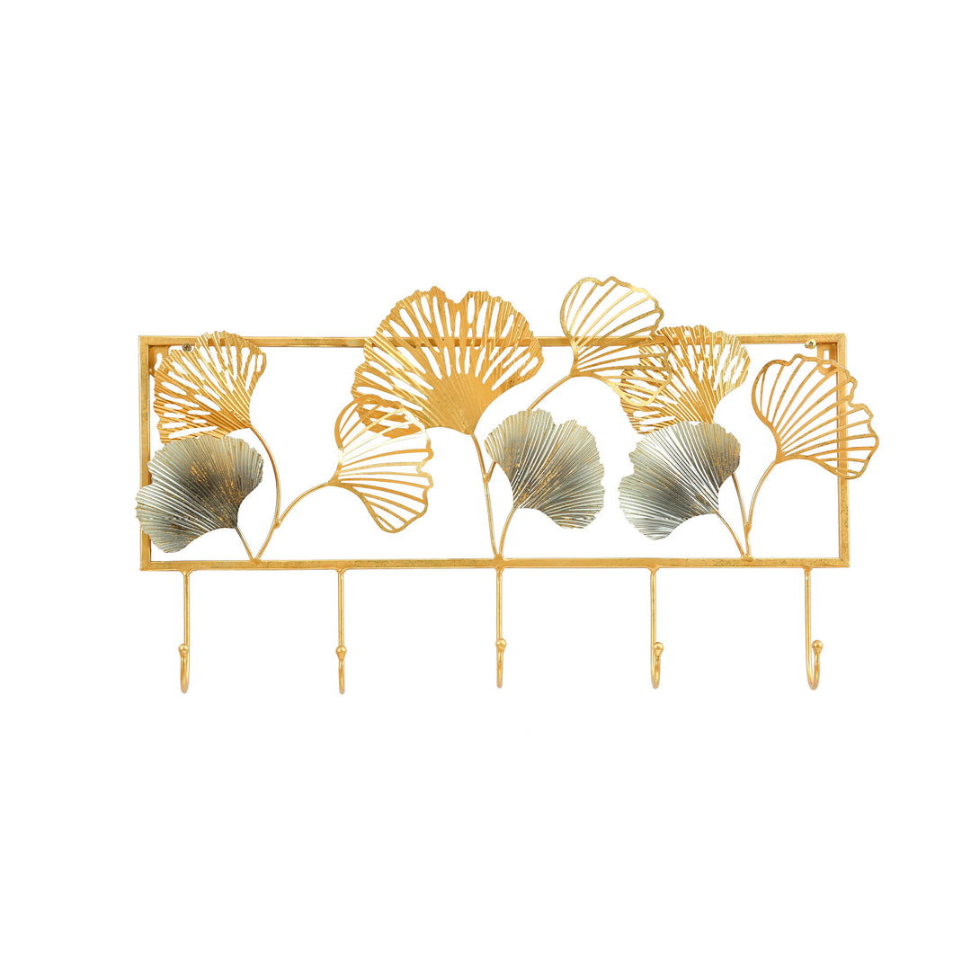 Decorative Metal Wall Hook Rack with Ginkgo Leaf Design