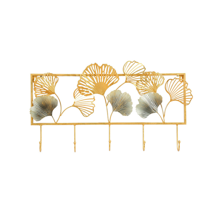 Decorative Metal Wall Hook Rack with Ginkgo Leaf Design