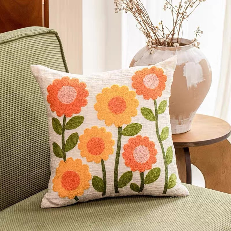 Floral Embroidered Throw Pillow