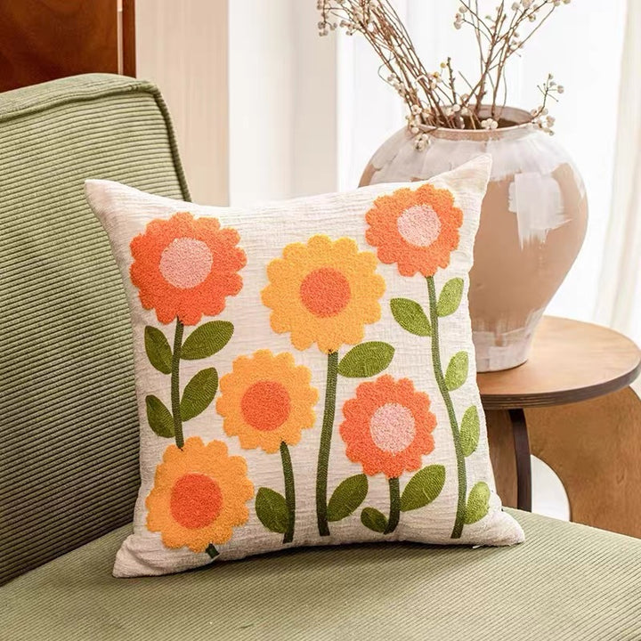 Floral Embroidered Throw Pillow
