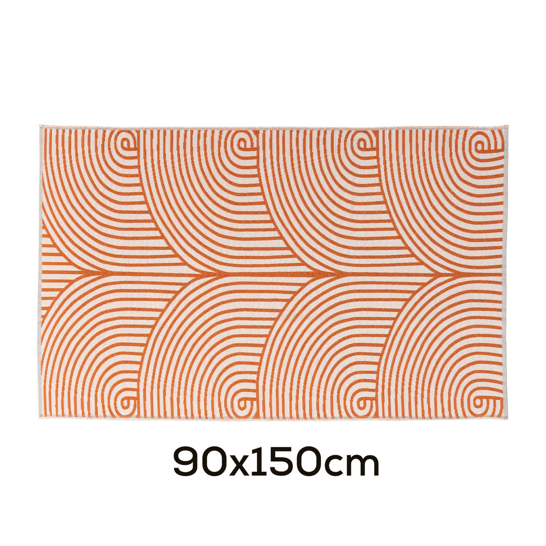 Modern flat-woven carpet runner with abstract geometric design