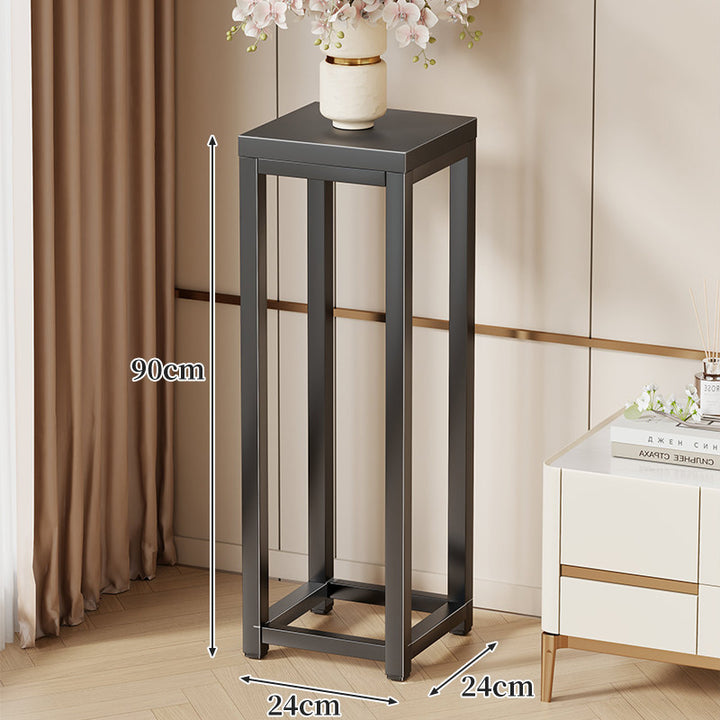 Tall Marble-Top Decorative Plant Pedestal with Slim Metal Frame