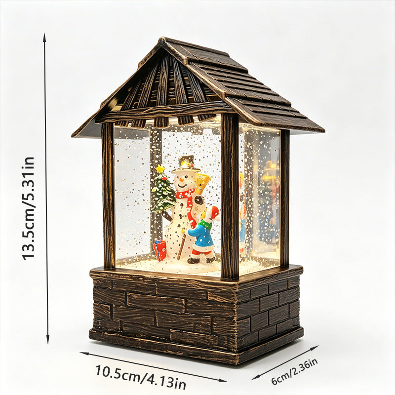 Christmas lantern with snow globe and LED lighting