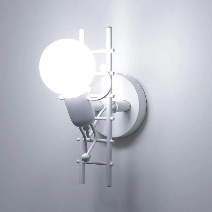 Sculptural wall lamp with opal glass globe and decorative ladder frame