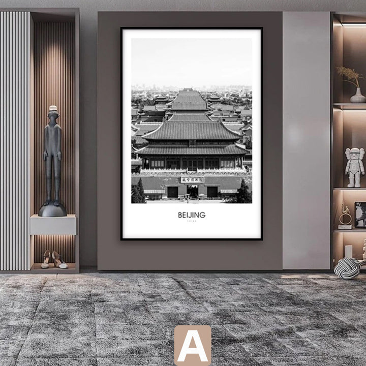 Framed Black and White London Cityscape Art Print