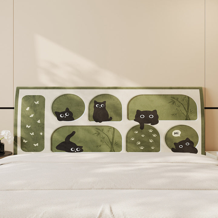 Decorative Padded Headboard Panel Cover with Playful Cartoon Cat Print